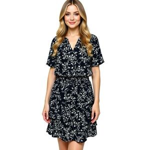 New KATE & LILY Navy Floral Ruffle Dress Women’s Sz 1X Short Sleeve Button Front